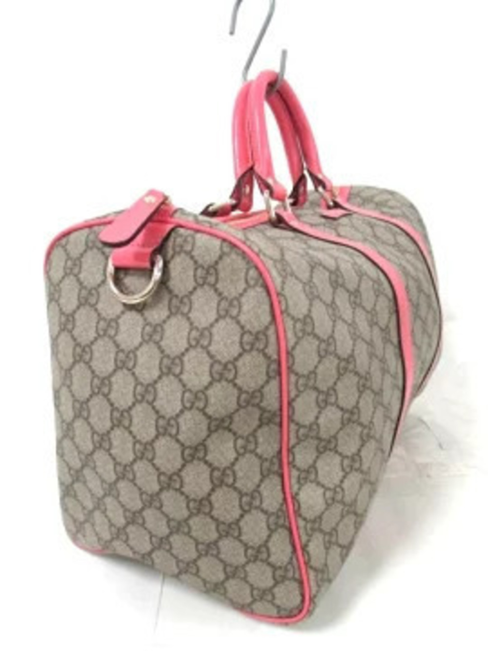 Gucci Boston Bag GG Beige Dark Brown Pink Polyvinyl Chloride Leather